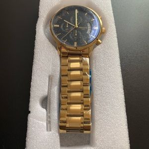 Mens Watch 43mm Black & Gold Solid Stainless